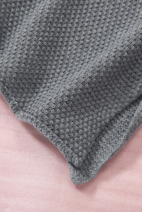 Henley Button Placket Side Slit Drop Shoulder Pullover Knit Sweater